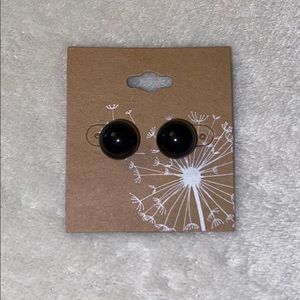 Black Bead & Pearl Gold Post Earrings